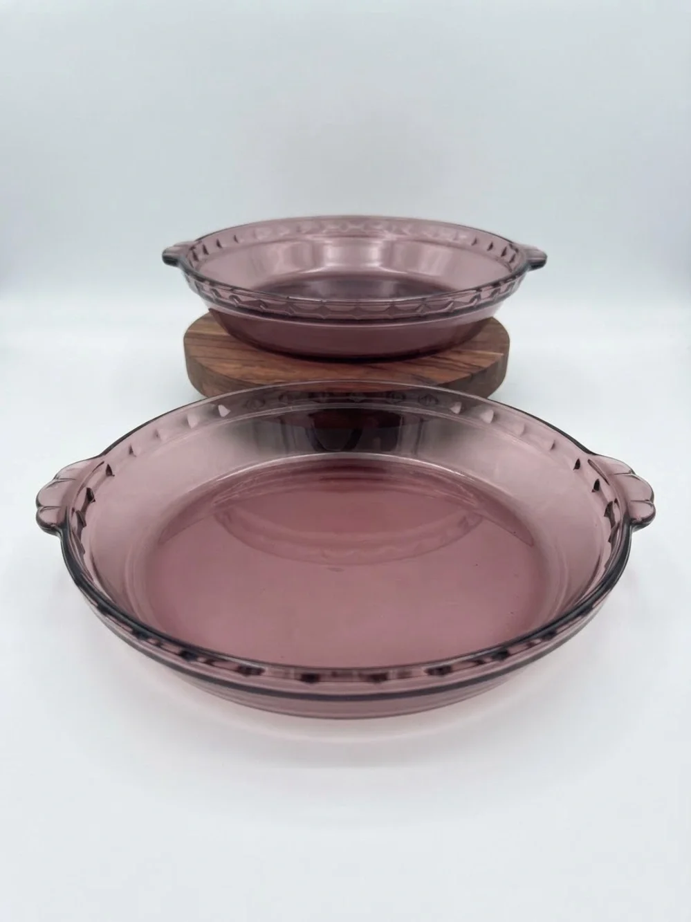 TWO Pyrex #229 Pie Plates Vintage Brown Flavor Saver Fluted 9.75